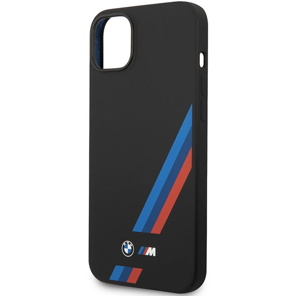 Силиконов калъф BMW BMHCP14M22SOTK за iPhone 14 Plus/15 Plus 6,7", черен с наклонени ивици