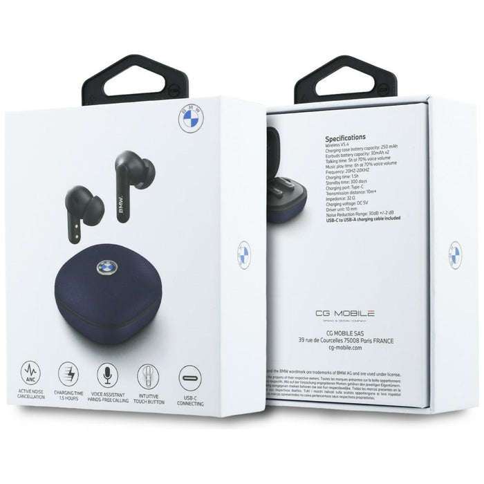Слушалки BMW Bluetooth TWS Leather Metal Logo ENC, тъмносини