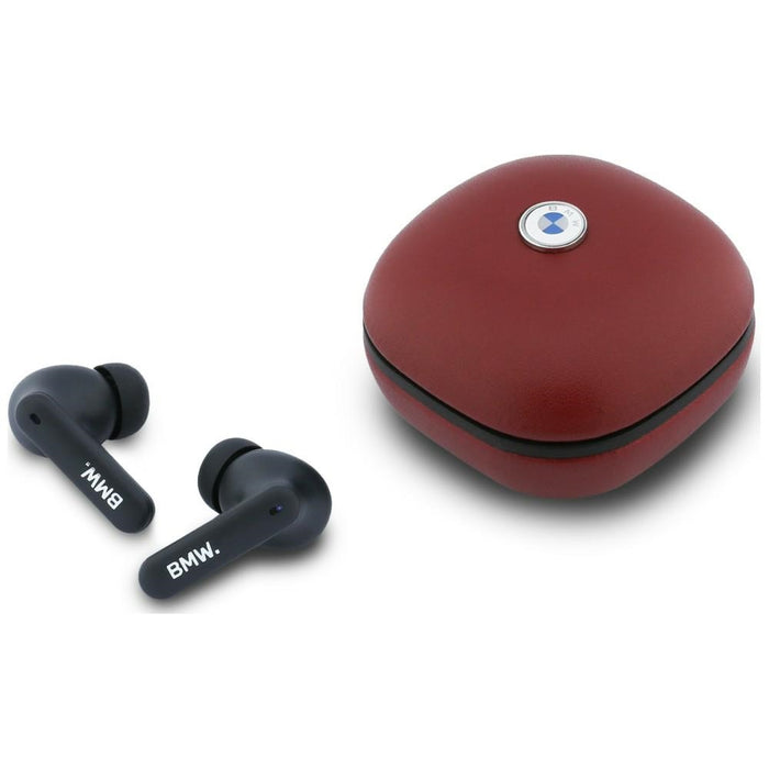 Слушалки BMW Bluetooth TWS Leather Metal Logo ENC, червени