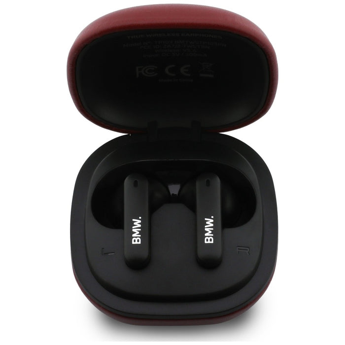 Слушалки BMW Bluetooth TWS Leather Metal Logo ENC, червени