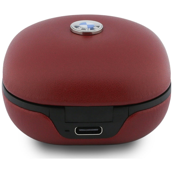 Слушалки BMW Bluetooth TWS Leather Metal Logo ENC, червени