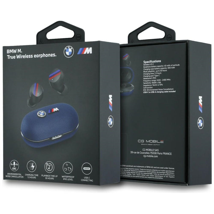 Слушалки BMW Bluetooth TWS Metal Logo с ENC, синьо