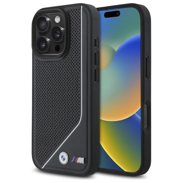 BMW M Perforated Twisted Line MagSafe калъф за iPhone 16 Pro - черен