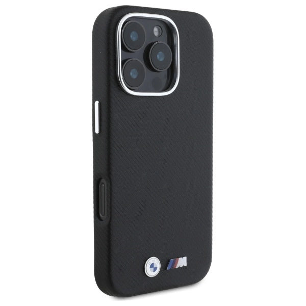 Метален калъф BMW M Edition за iPhone 16 Pro с обвивка с кевлар - черен