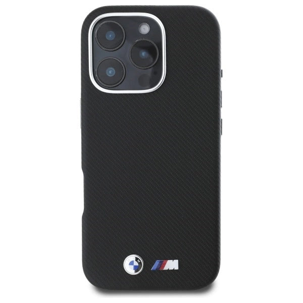 Метален калъф BMW M Edition за iPhone 16 Pro с обвивка с кевлар - черен