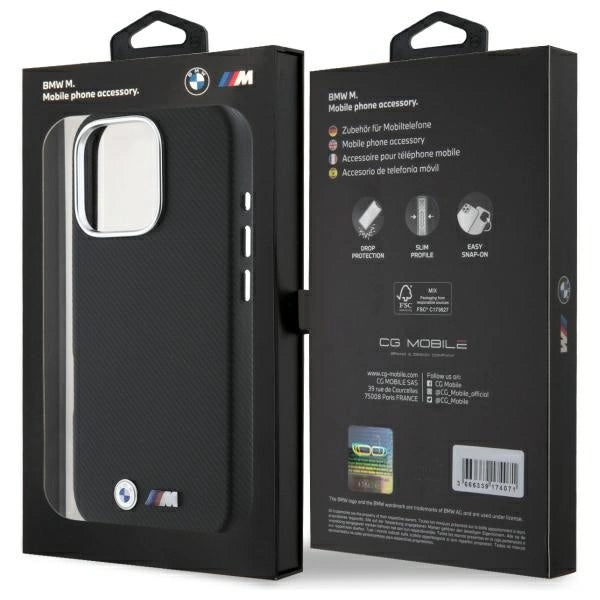 Метален калъф BMW M Edition за iPhone 16 Pro с обвивка с кевлар - черен