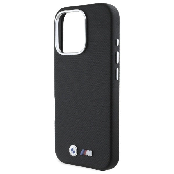 Метален калъф BMW M Edition за iPhone 16 Pro с обвивка с кевлар - черен