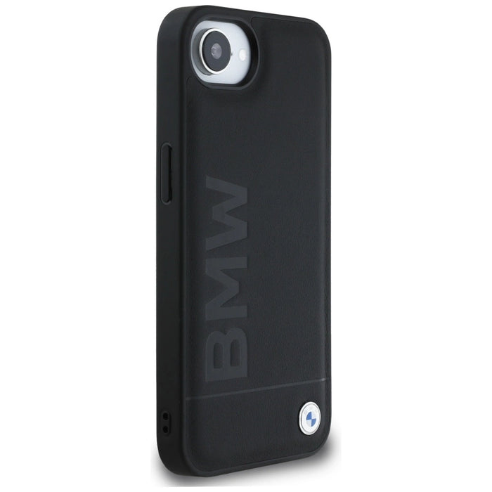 Кожен калъф BMW Hot Stamp за iPhone 16e - черен
