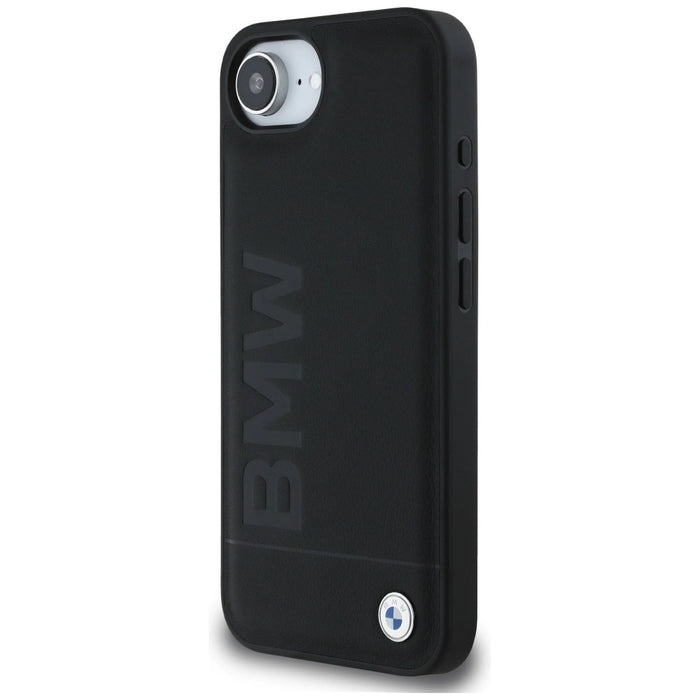 Кожен калъф BMW Hot Stamp за iPhone 16e - черен
