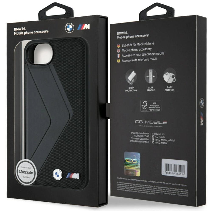 Калъф BMW Oversized Stripes MagSafe за iPhone 16e - черен