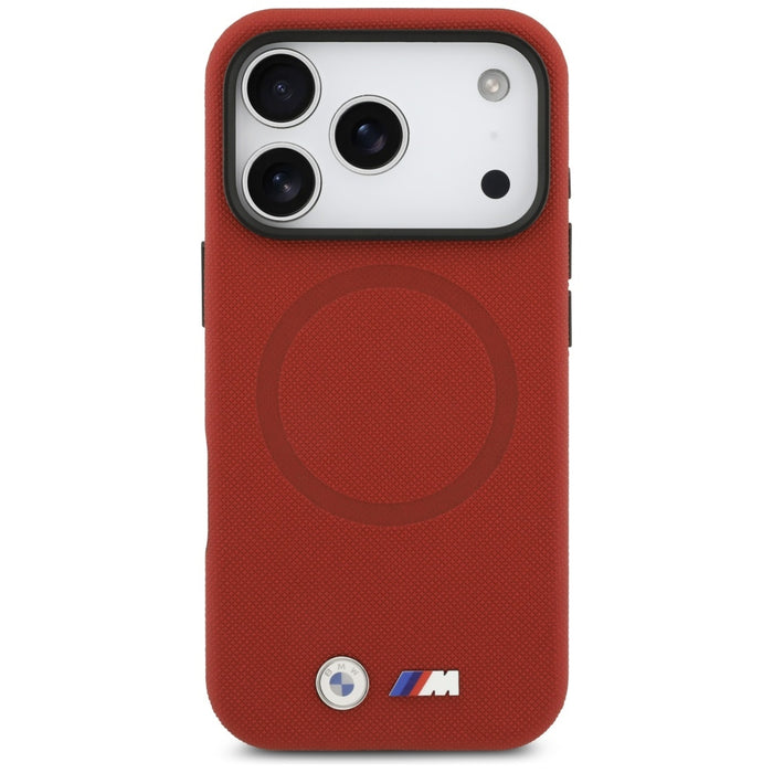 Калъф MagSafe с метално лого BMW M FW за iPhone 17 Pro - червен
