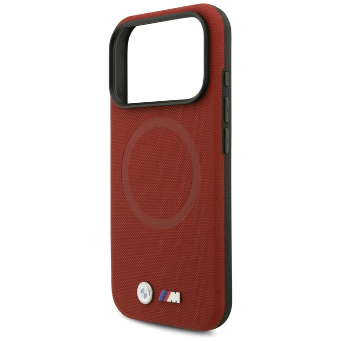 Калъф MagSafe с метално лого BMW M FW за iPhone 17 Pro - червен