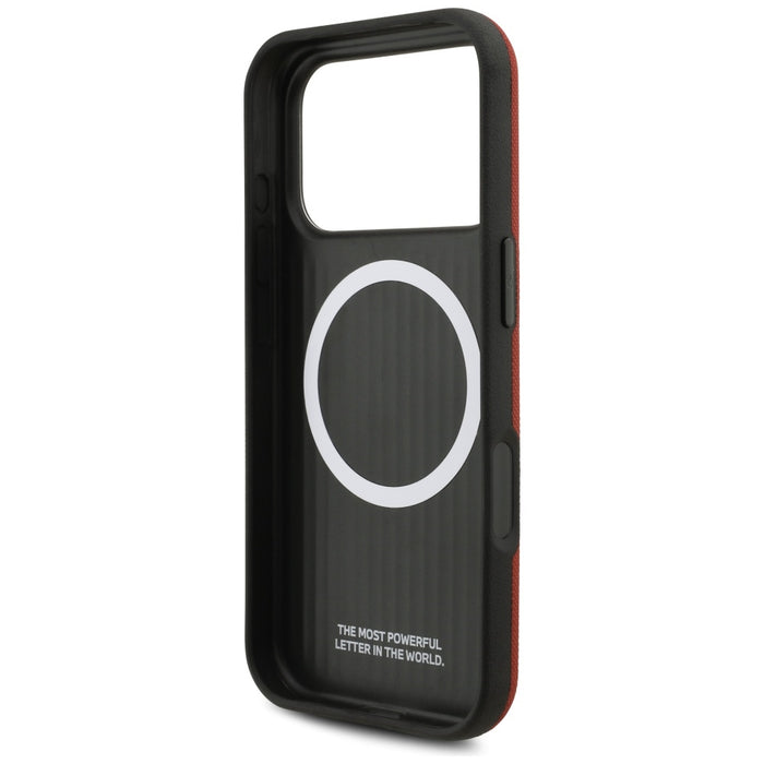 Калъф MagSafe с метално лого BMW M FW за iPhone 17 Pro - червен