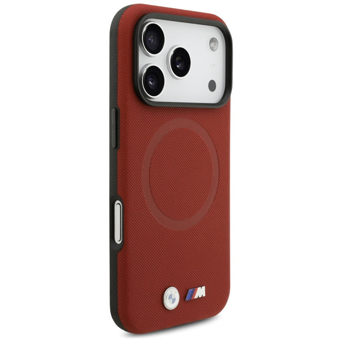 Калъф MagSafe с метално лого BMW M FW за iPhone 17 Pro - червен