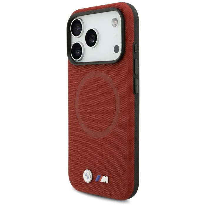 Калъф MagSafe с метално лого BMW M FW за iPhone 17 Pro - червен