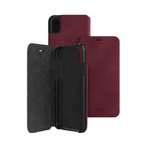 Кожен калъф Bugatti BookCover Parigi за iPhone X/Xs, малинов