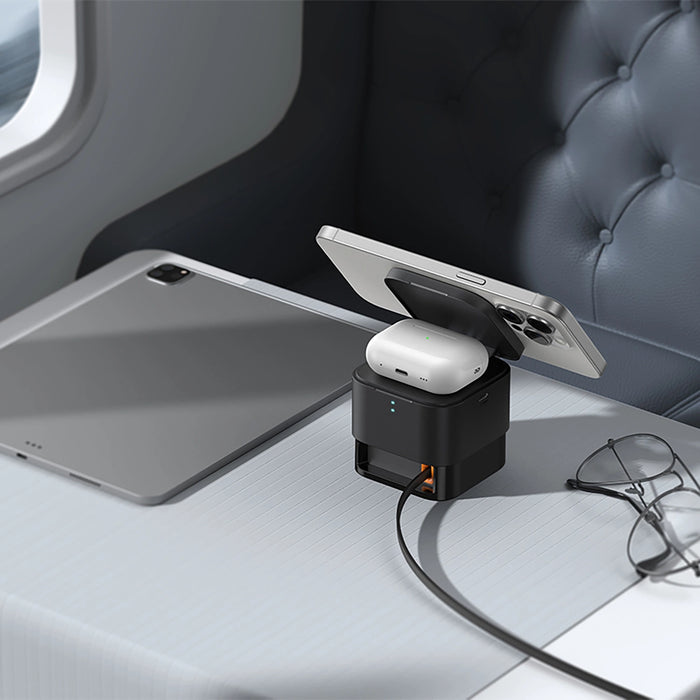 Baseus MagPro 3in1 25W MagSafe съвместимо индуктивно зарядно за телефон и смарт часовник - черно