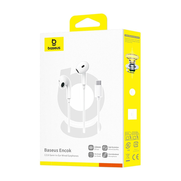 Baseus Encok CZ19 кабелни слушалки за поставяне в ушите бели