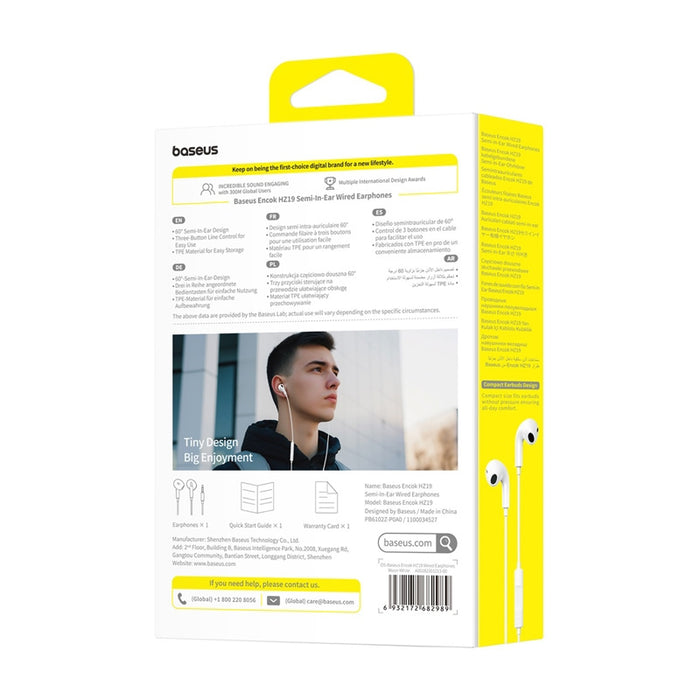 Baseus Encok HZ19 White кабелни слушалки за поставяне в ушите