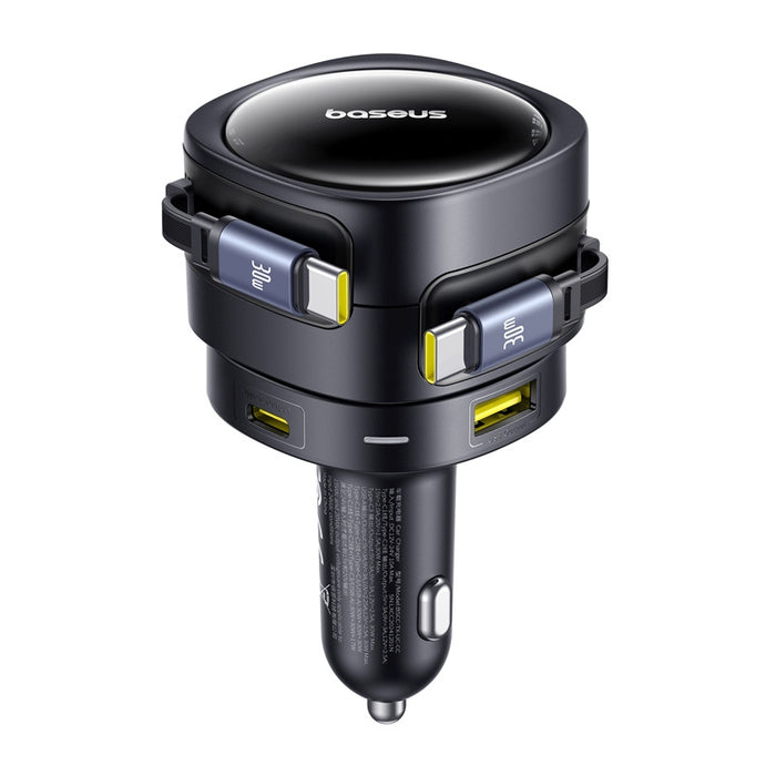 Зарядно за кола Baseus Enjoyment Max с USB-C+USB-C кабели и USB-A+USB-C портове 90W Черно