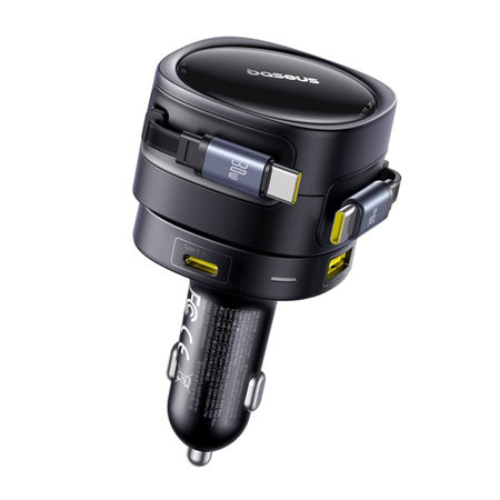 Зарядно за кола Baseus Enjoyment Max с USB-C+USB-C кабели и USB-A+USB-C портове 90W Черно
