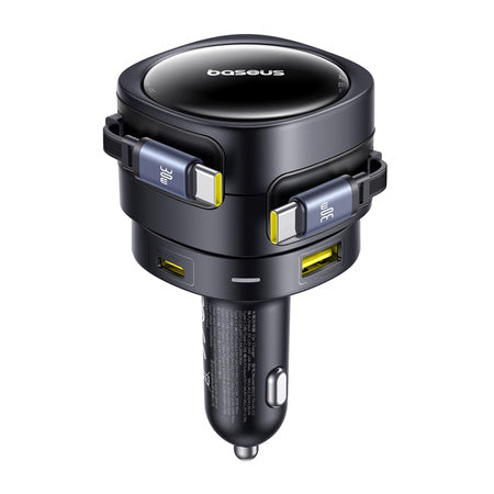Зарядно за кола Baseus Enjoyment Max с USB-C+USB-C кабели и USB-A+USB-C портове 90W Черно