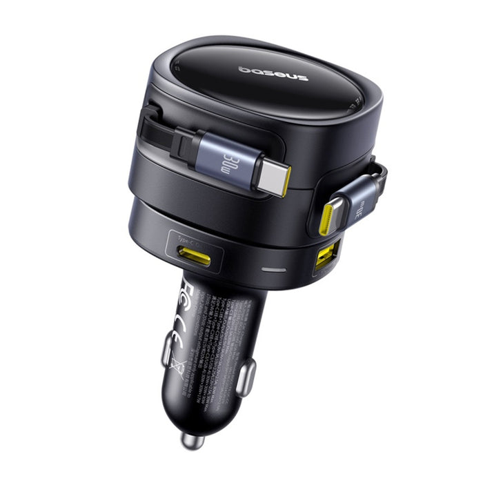 Зарядно за кола Baseus Enjoyment Max с USB-C+USB-C кабели и USB-A+USB-C портове 90W Черно