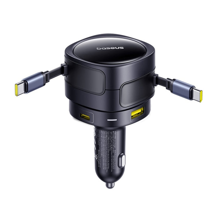 Зарядно за кола Baseus Enjoyment Max с USB-C+USB-C кабели и USB-A+USB-C портове 90W Черно