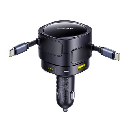Зарядно за кола Baseus Enjoyment Max с USB-C+USB-C кабели и USB-A+USB-C портове 90W Черно