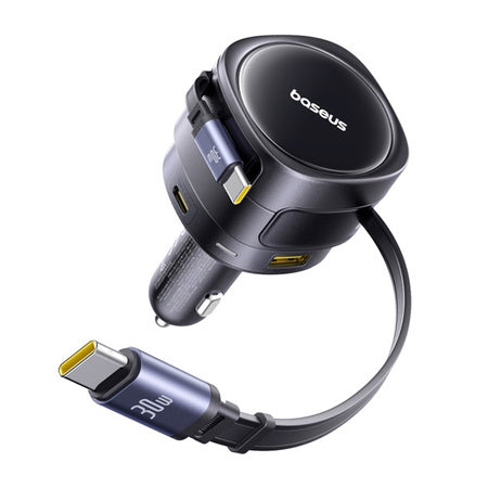 Зарядно за кола Baseus Enjoyment Max с USB-C+USB-C кабели и USB-A+USB-C портове 90W Черно