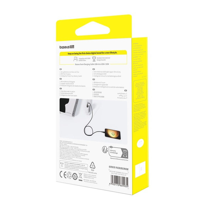 Кабел за бързо зареждане Baseus Dura USB тип A към тип C 60 W 1 м черен, златист