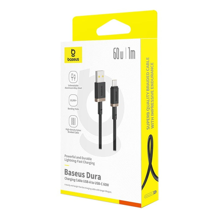Кабел за бързо зареждане Baseus Dura USB тип A към тип C 60 W 1 м черен, златист