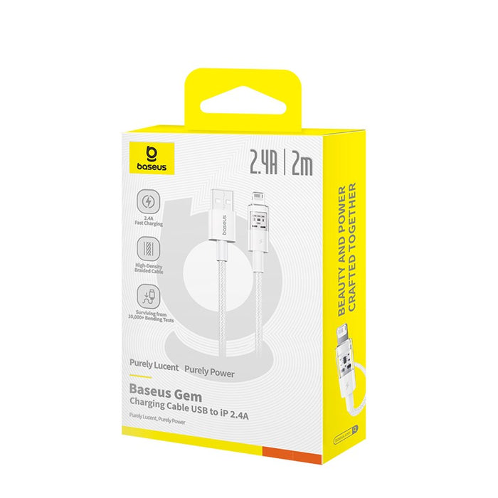 Baseus Gem USB към IP 2.4A кабел за бързо зареждане 2 м Бял