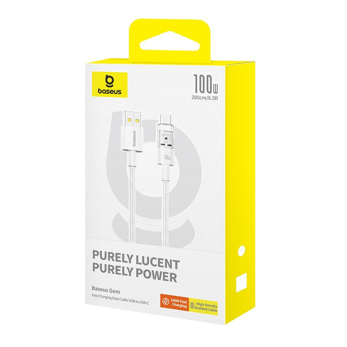 Baseus Gem USB A към USB C кабел за бързо зареждане 2 м 100 W Бял
