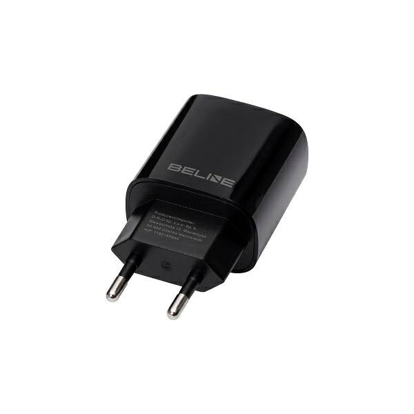 Зарядно Beline 1x USB-C + 1x USB-A, черен, PD 3.0 + QC 3.0, GaN