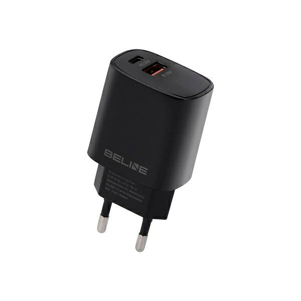 Зарядно Beline 1x USB-C + 1x USB-A, черен, PD 3.0 + QC 3.0, GaN