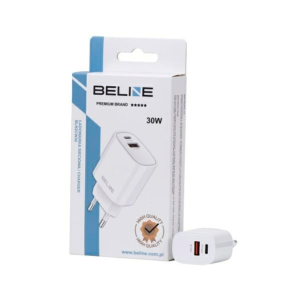 Зарядно Beline 30W GaN PD 3.0 + QC 3.0, бял (само глава)