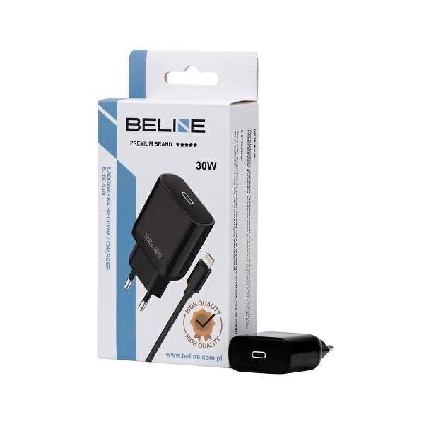 Зарядно Beline 30W с кабел Lightning, черно, GaN, PD 3.0