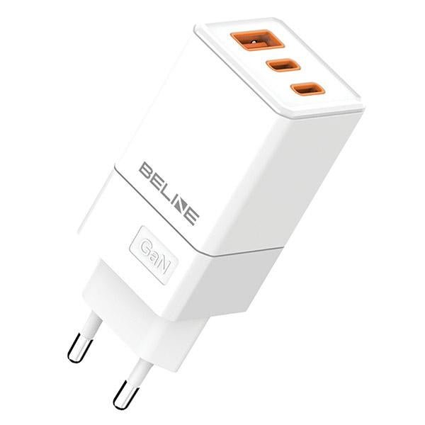 Зарядно Beline 2x USB-C + 1x USB-A 65W GaN PD 3.0 + QC 3.0, бяло