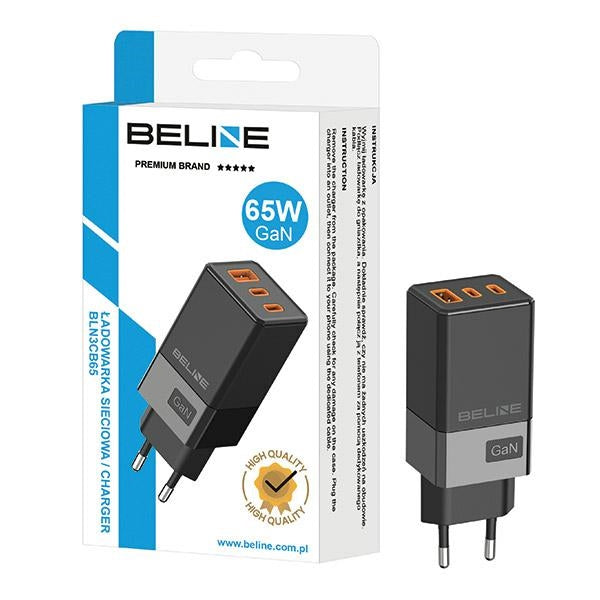 Зарядно Beline 2x USB-C + 1x USB-A, черно (само глава) PD 3.0 + QC 3.0 GaN