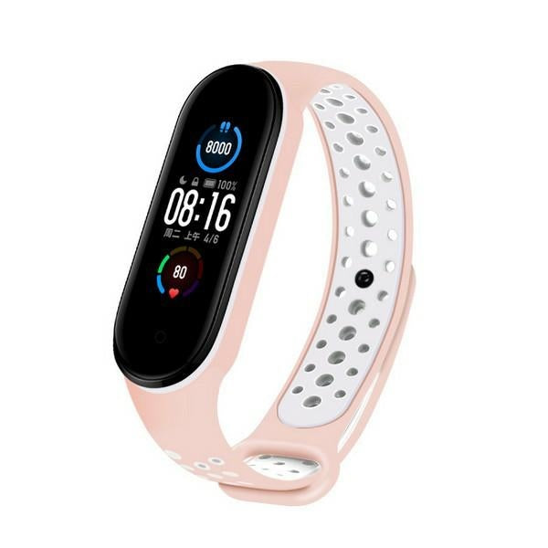 Каишка Beline Design за Mi Band 7/6/5, розово-бял