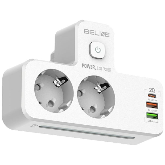 Разклонител Beline с LED подсветка 2xUSB-A/USB-C/2xAC, бял