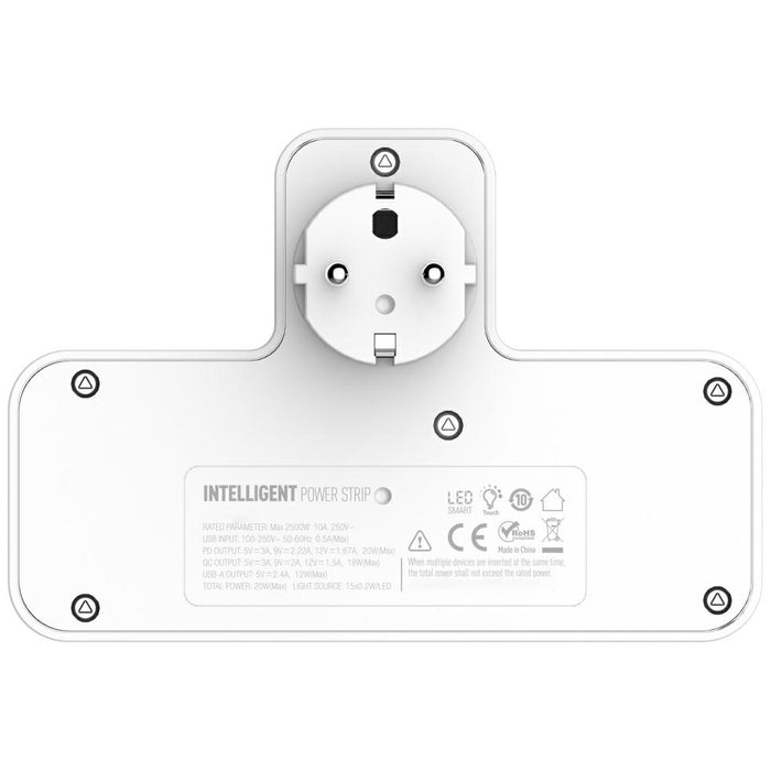 Разклонител Beline с LED подсветка 2xUSB-A/USB-C/2xAC, бял