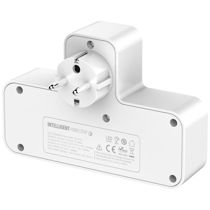 Разклонител Beline с LED подсветка 2xUSB-A/USB-C/2xAC, бял