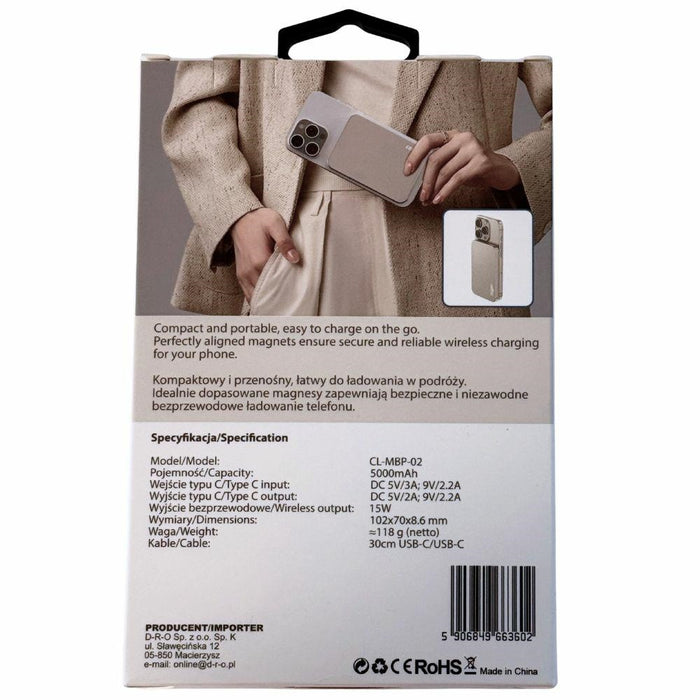 Powerbank Beline Mini Cellline MagSafe Qi2 15W, сив/титаниум