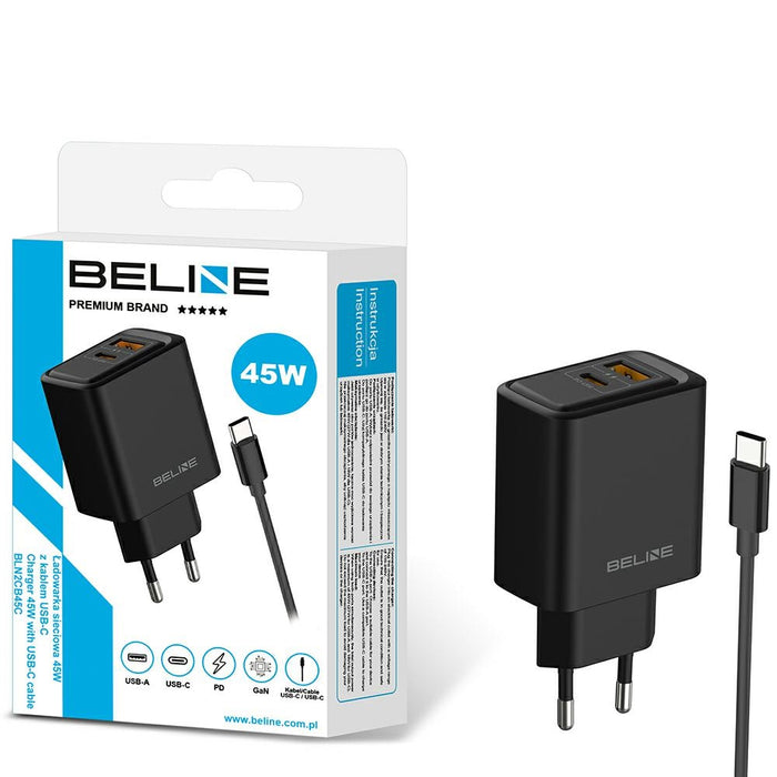 Зарядно Beline 45W GaN + кабел, черно
