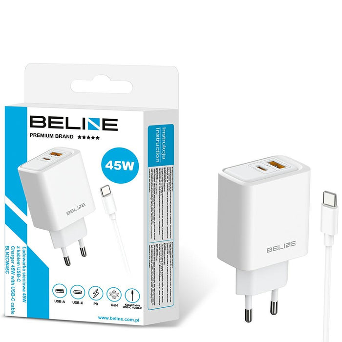 Зарядно Beline 45W GaN + кабел, бяло