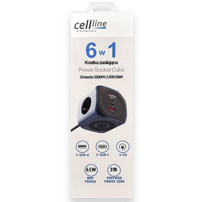 Разклонител Beline Cellline Power Socket Cube 6в1 с 65W, син
