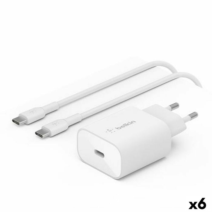 Зарядно за стена + USB-C кабел Belkin Бял 25 W (6 броя)