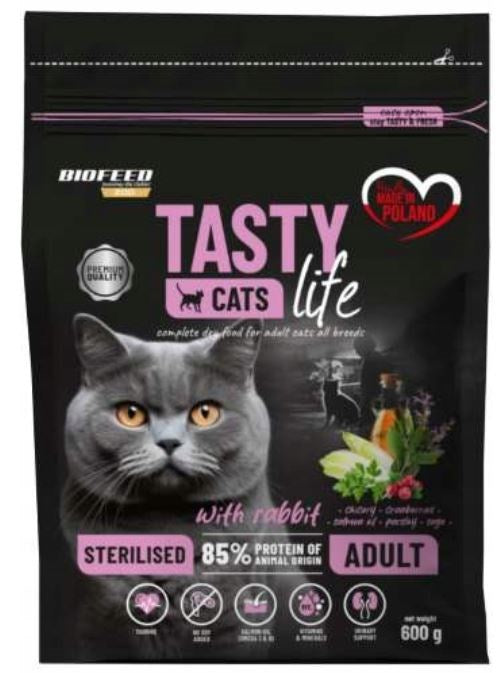 BIOFEED Tasty Cats Life Sterilised Rabbit - суха храна за котки - 600гр